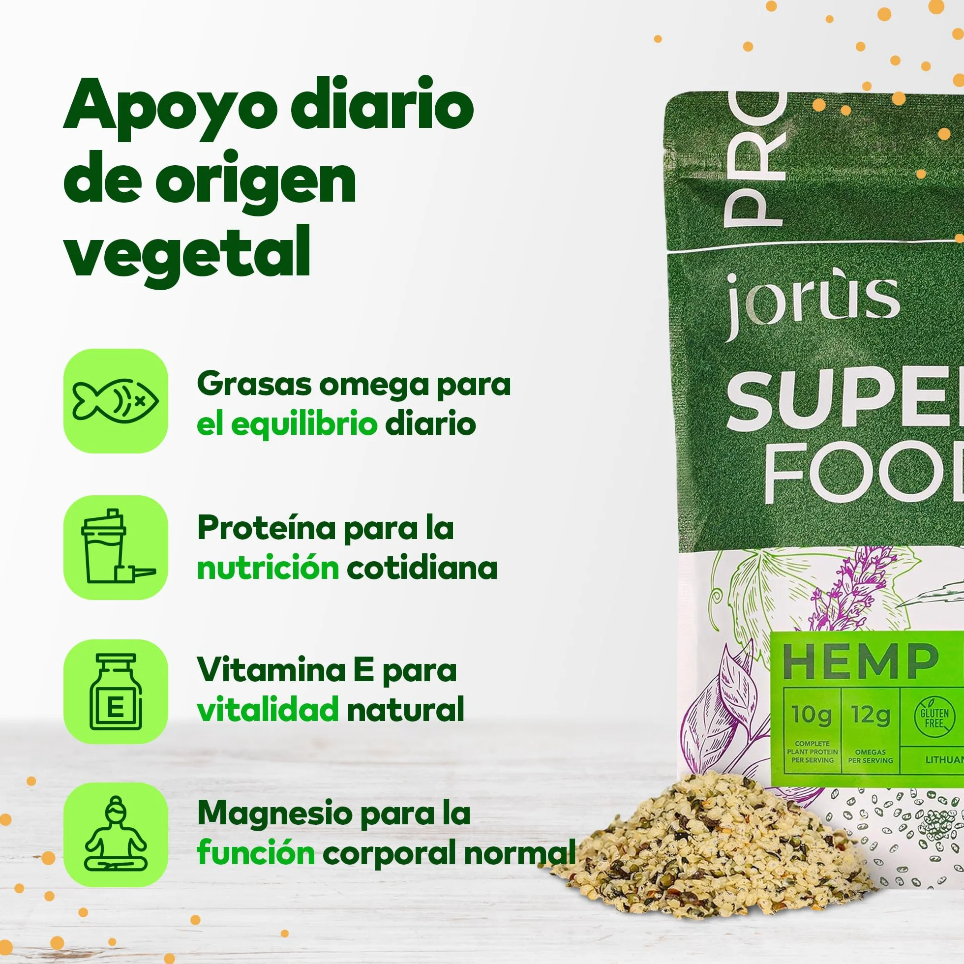 Jorus Semillas de Cáñamo Naturales Descascaradas y Crudas 1kg – Fuente Rica en Omega 3 y 6, Proteína y Fibra, Perfectas para una Dieta Saludable, Origen Europeo, Sin Aditivos - Hemp Seeds