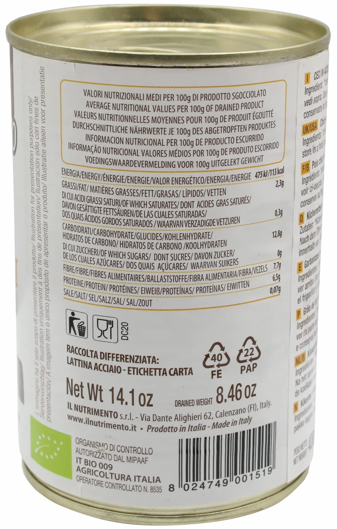 Probios Garbanzos en agua bio - 12 paquetes de 400g