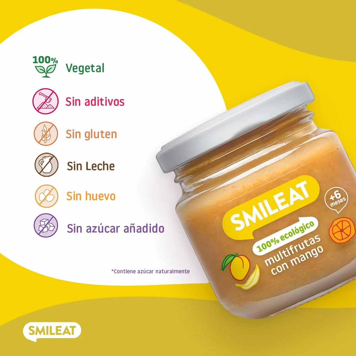 Smileat Tarritos Ecológicos Multifrutas con Mango para Bebés 4 Meses 12x130g