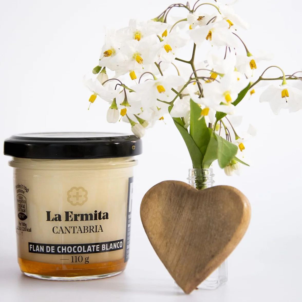 LA ERMITA Flan de Chocolate Blanco, Postre Lácteo Artesanal con Leche, Queso y Cobertura de Chocolate Blanco, Sin Gluten, 110 g (Pack 6 unidades)