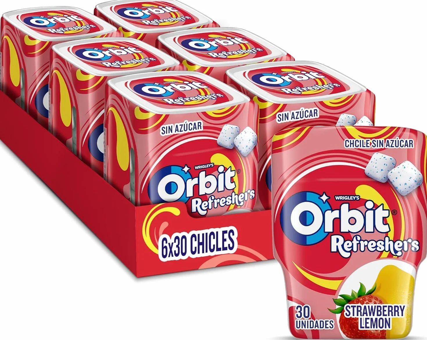 Orbit Fruity Refreshers Chicles Sin Azúcar en formato gragea en bote, (6x30 chicles)