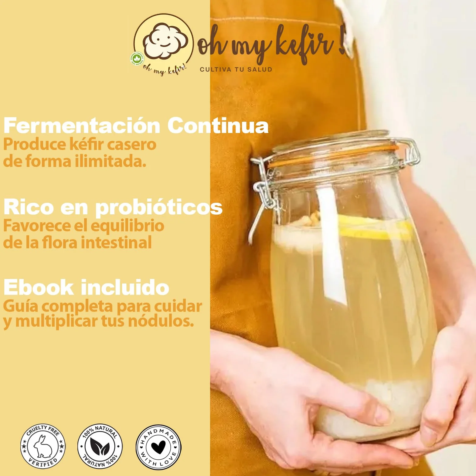 Hongo/Nódulos Frescos de Kéfir de Agua + Instrucciones + Recetas + Ayuda y Asesoramiento en español - OH MY KÉFIR®
