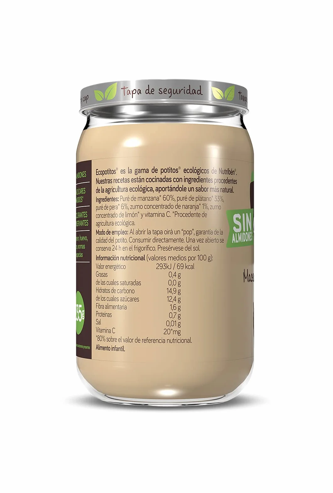 Nutribén Ecopotitos de Macedonia,100% fruta y Sin almidones - Ingredientes ecológicos- Desde los 6 meses, Pack de 6 x 190 g