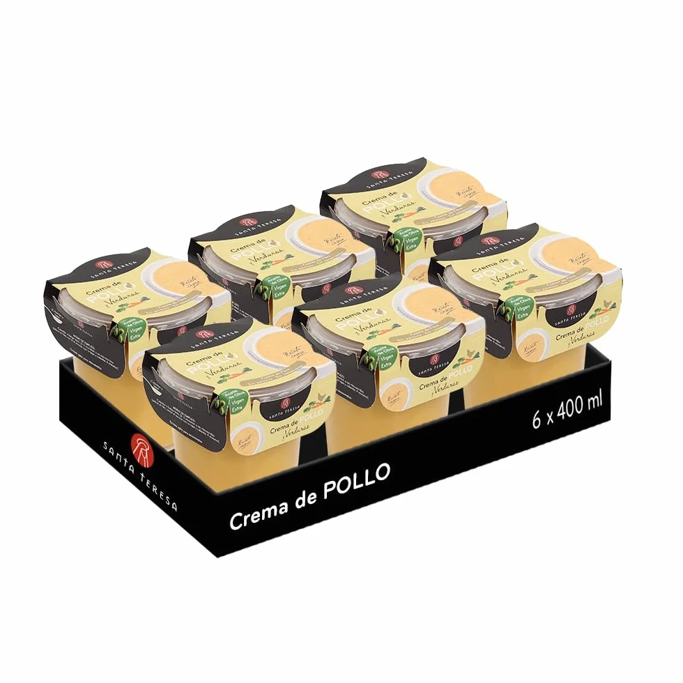 Santa Teresa - Pack de 6 Cremas de Pollo y Verduras - Elaboradas Con Ingredientes Naturales, Sin Conservantes Ni Aditivos - Envase Apto Para Microondas. 3.600ml