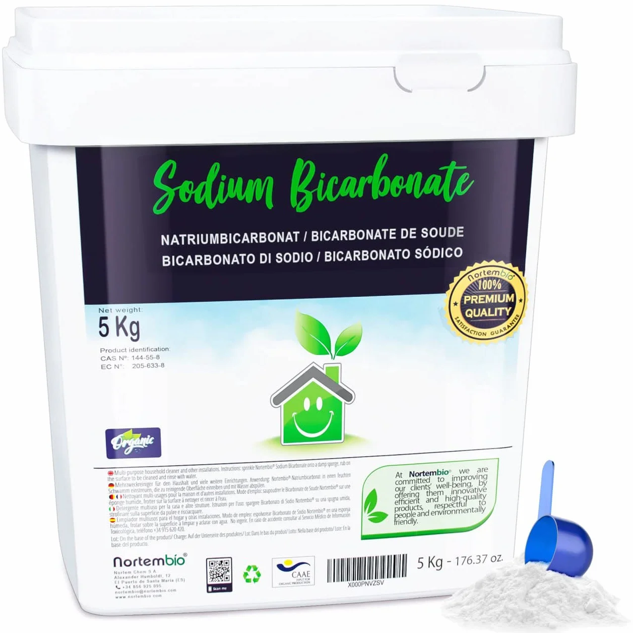 Nortembio Bicarbonato de Sodio 5 kg 100% Natural Limpieza Sin Aluminio