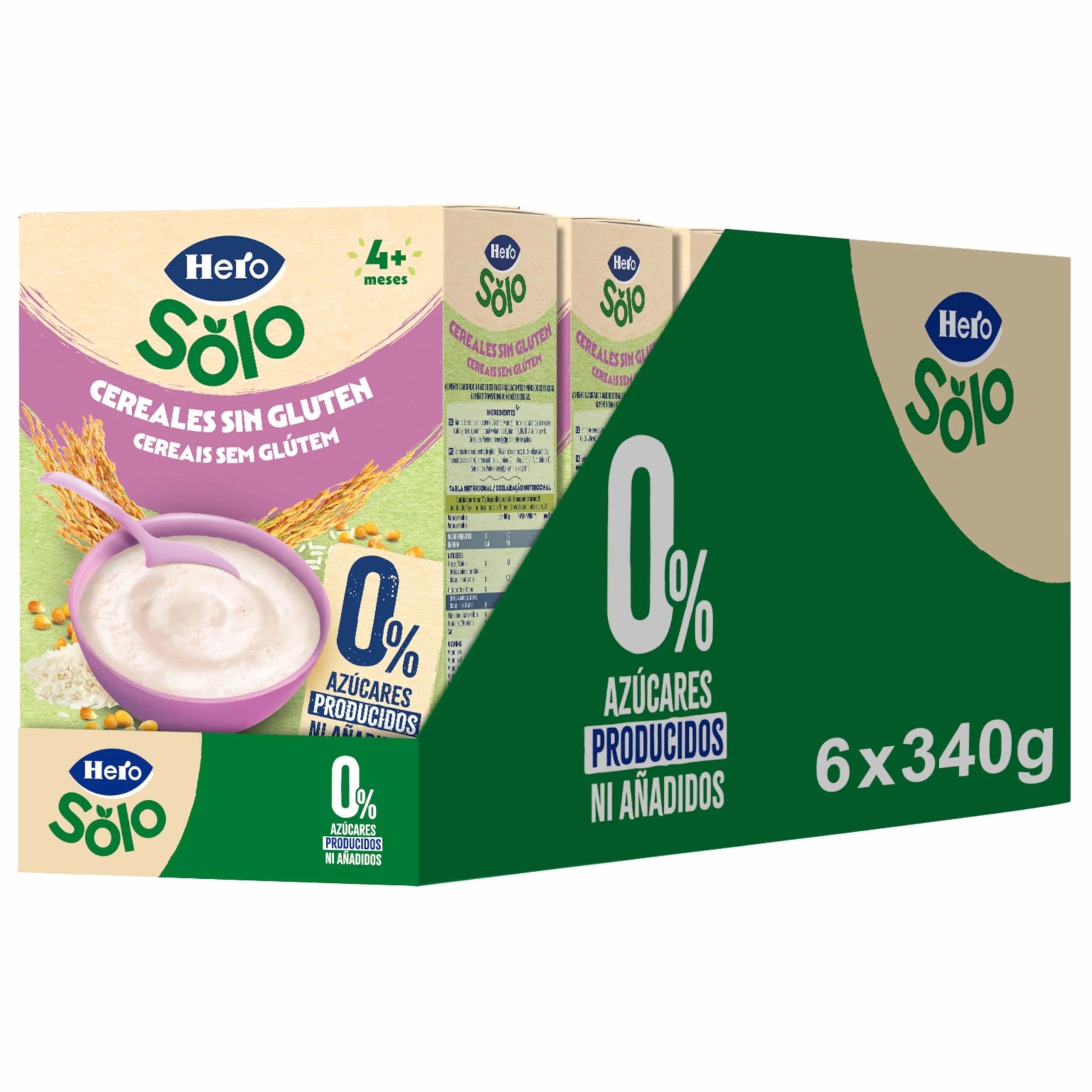 Hero Solo Papilla Cereales Sin Gluten ni Azúcares Añadidos, Rica en Fibras y Vitaminas, Sabor natural para Bebés, a partir de 4 meses