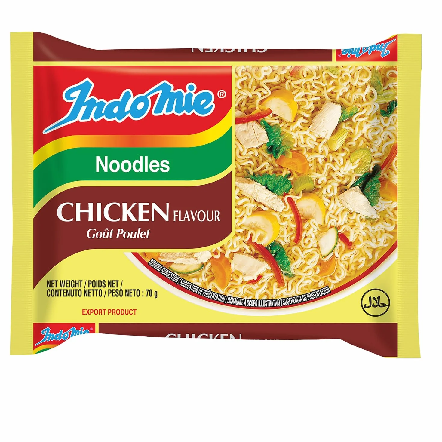 INDOMIE - Fideos instantáneos con sabor a pollo Goût Poulet - Multipack (40 x 70 g)