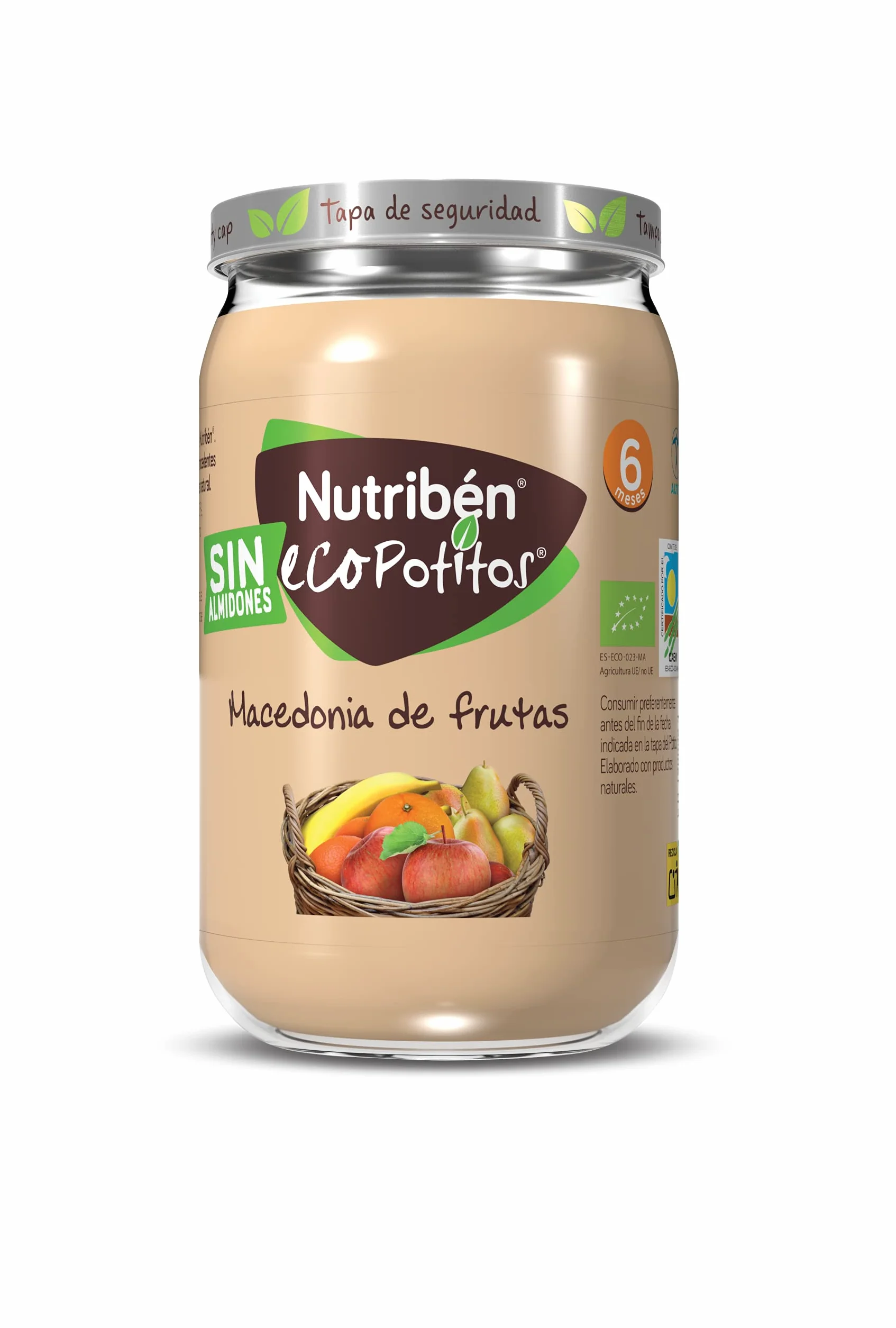 Nutribén Ecopotitos de Macedonia,100% fruta y Sin almidones - Ingredientes ecológicos- Desde los 6 meses, Pack de 6 x 190 g