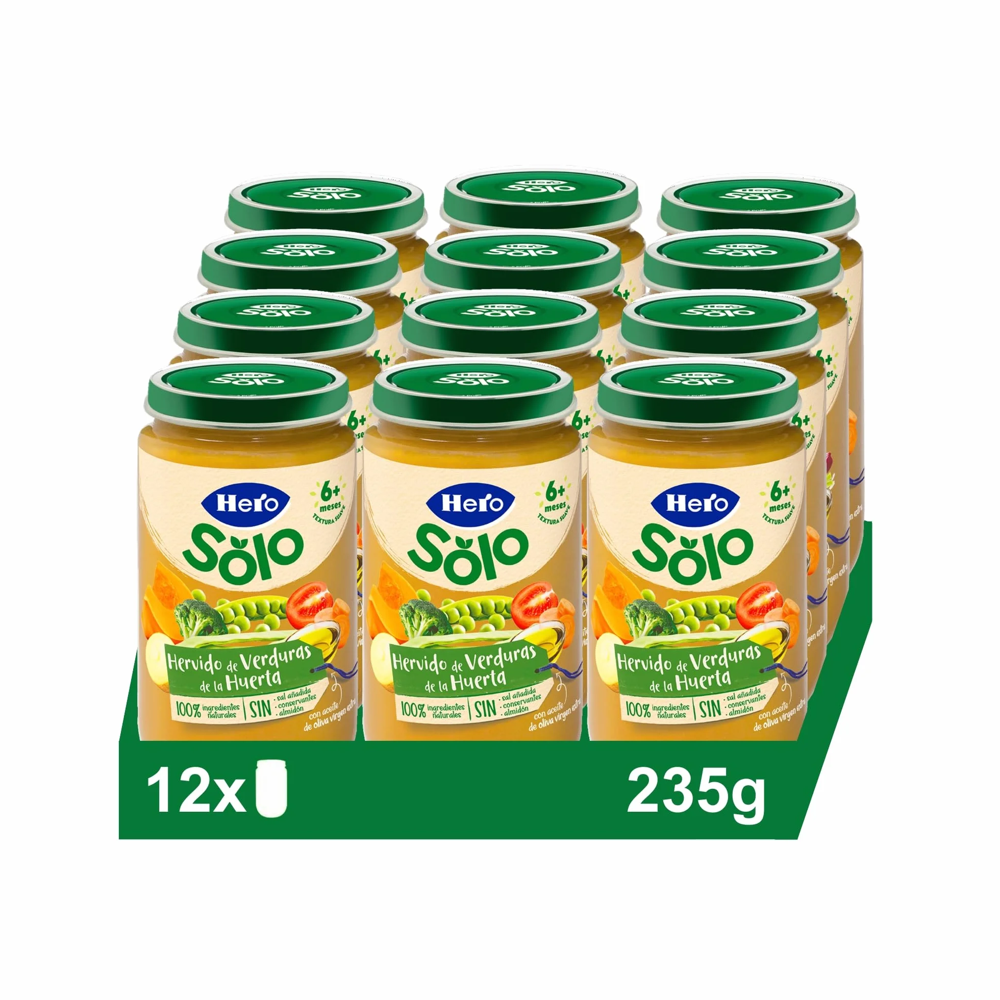 Hero Solo Tarrito Infantil Verduritas de la Huerta 235g Paquete de 12 Sin Aceite de Palma Sin Sal Añadida