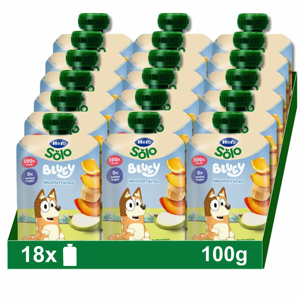 Hero Solo, Mi Fruta Bolsita de Fruta sabor Mediterráneo - Para Bebés a Partir de los 6 Meses - Pack de 18 x 100 g