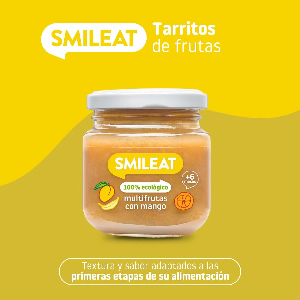 Smileat Tarritos Ecológicos Multifrutas con Mango para Bebés 4 Meses 12x130g