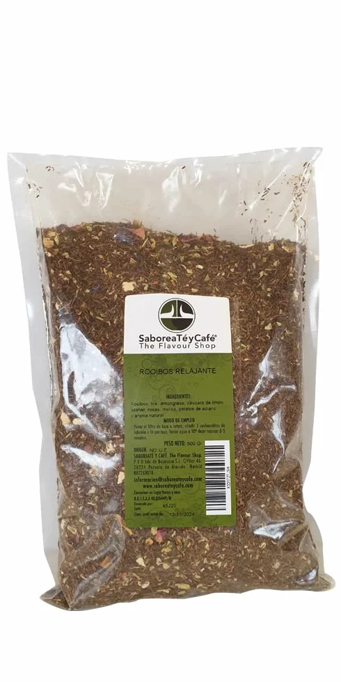 SABOREATE Y CAFE THE FLAVOUR SHOP Té Rooibos Relajante En Hoja Hebra A Granel Infusión Natural Adelgazante 500 gr