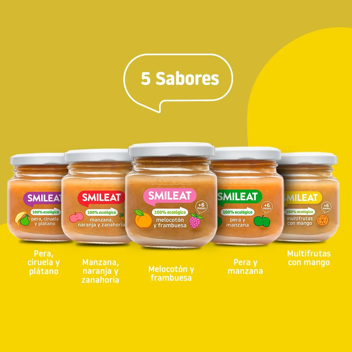 Smileat Tarritos Ecológicos Multifrutas con Mango para Bebés 4 Meses 12x130g
