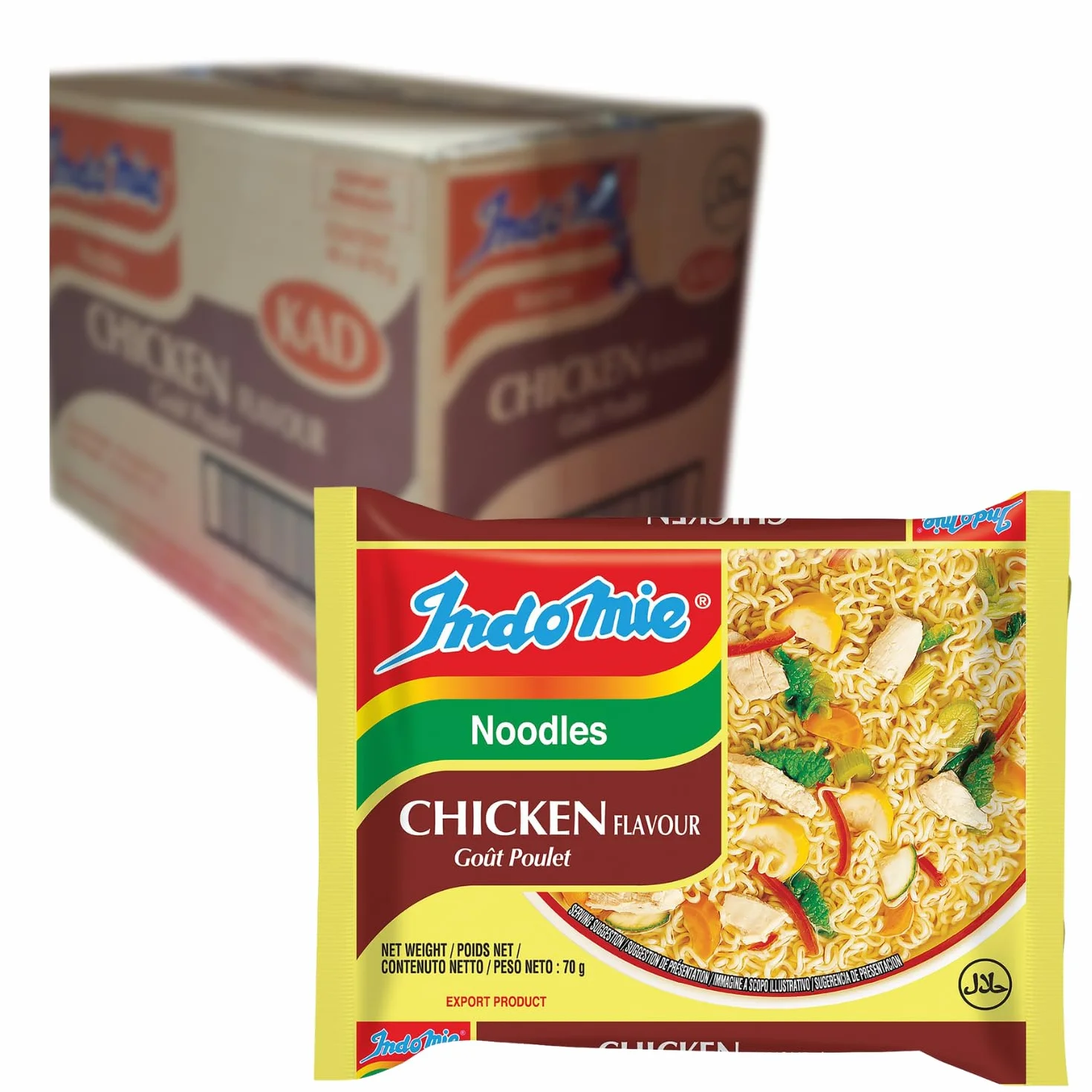 INDOMIE - Fideos instantáneos con sabor a pollo Goût Poulet - Multipack (40 x 70 g)