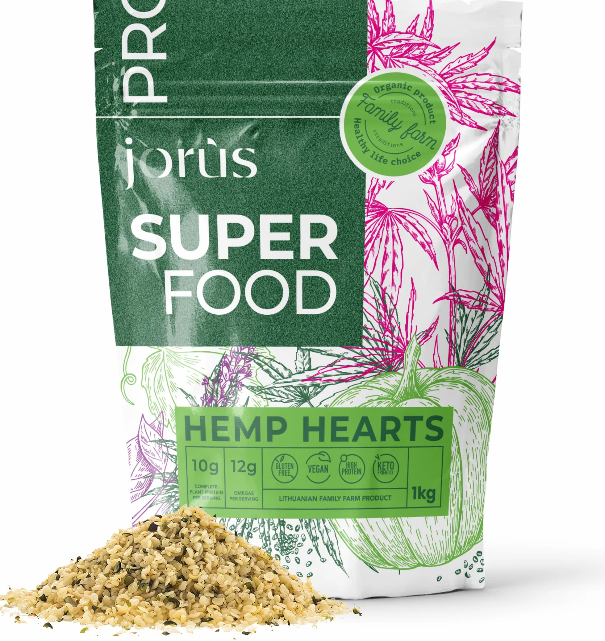 Jorus Semillas de Cáñamo Naturales Descascaradas y Crudas 1kg – Fuente Rica en Omega 3 y 6, Proteína y Fibra, Perfectas para una Dieta Saludable, Origen Europeo, Sin Aditivos - Hemp Seeds