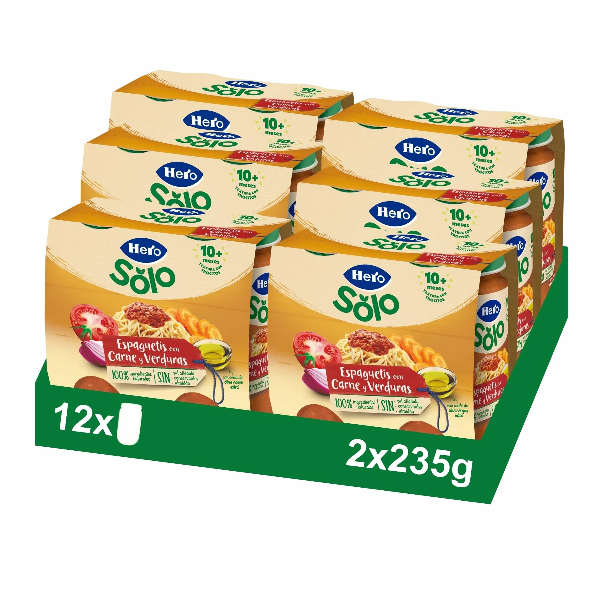 Hero Baby Tarritos de Trocitos de Espaguetis con Carne y Verduras, Alimento Infantil 12 x 235 g