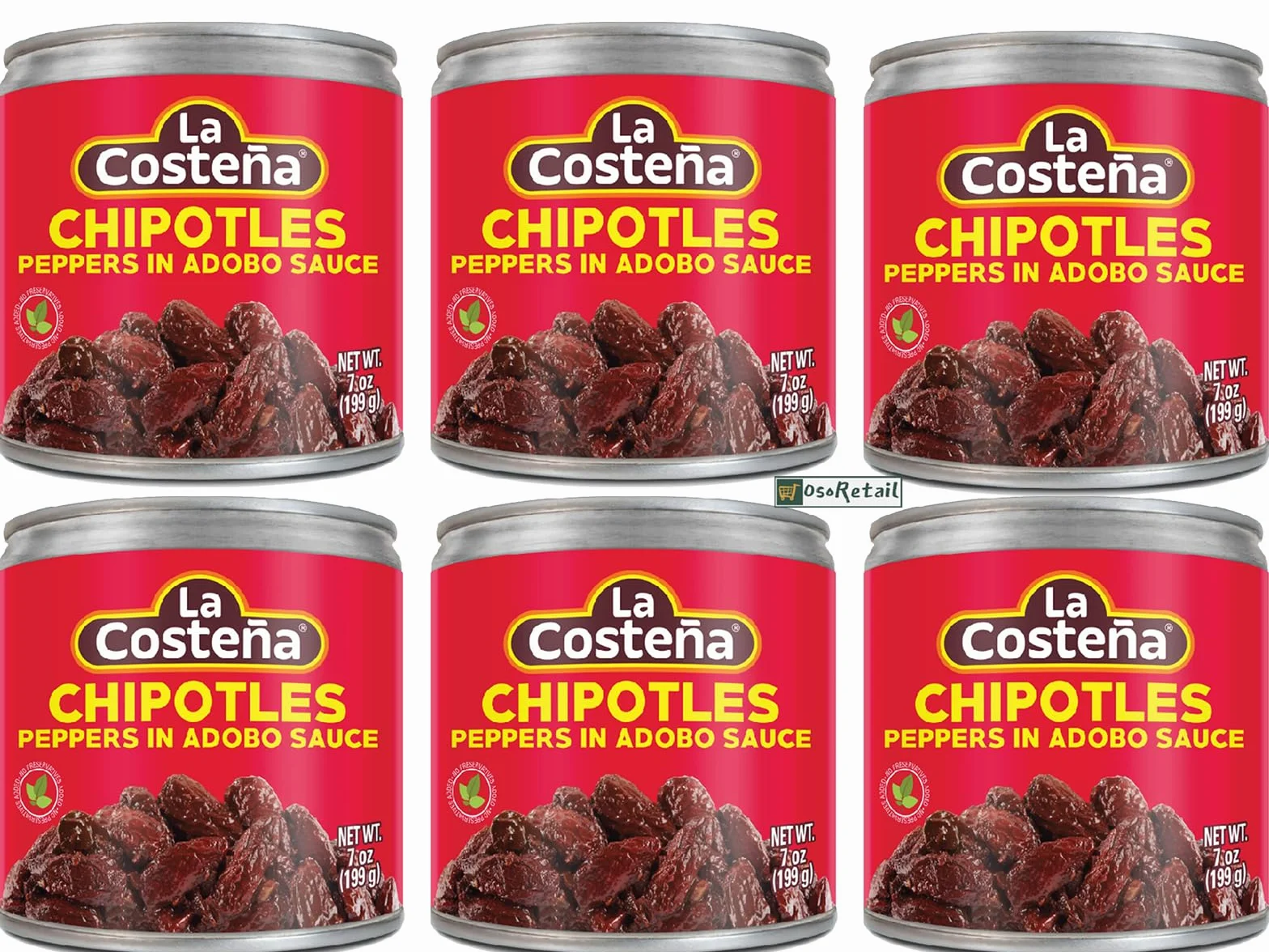OsoRetail pack 6 latas de La Costeña Chipotle en Salsa Adobo 199g | 1,2kg