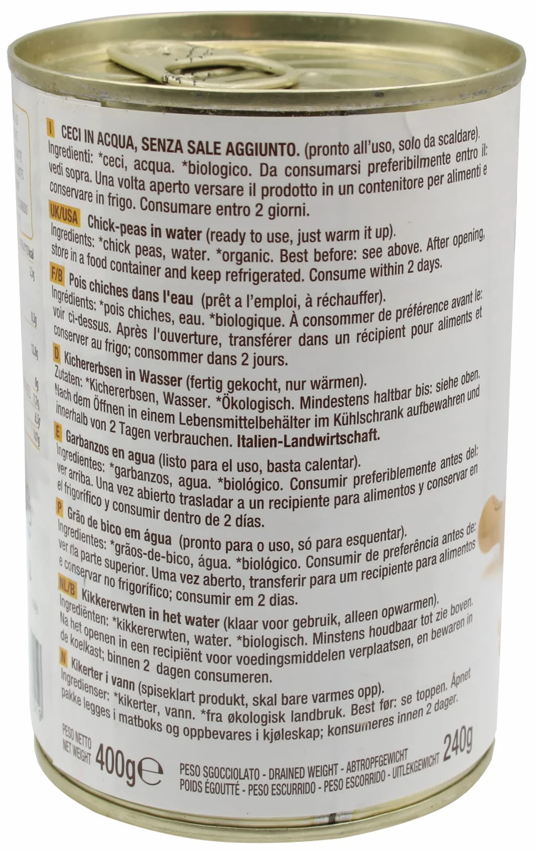 Probios Garbanzos en agua bio - 12 paquetes de 400g