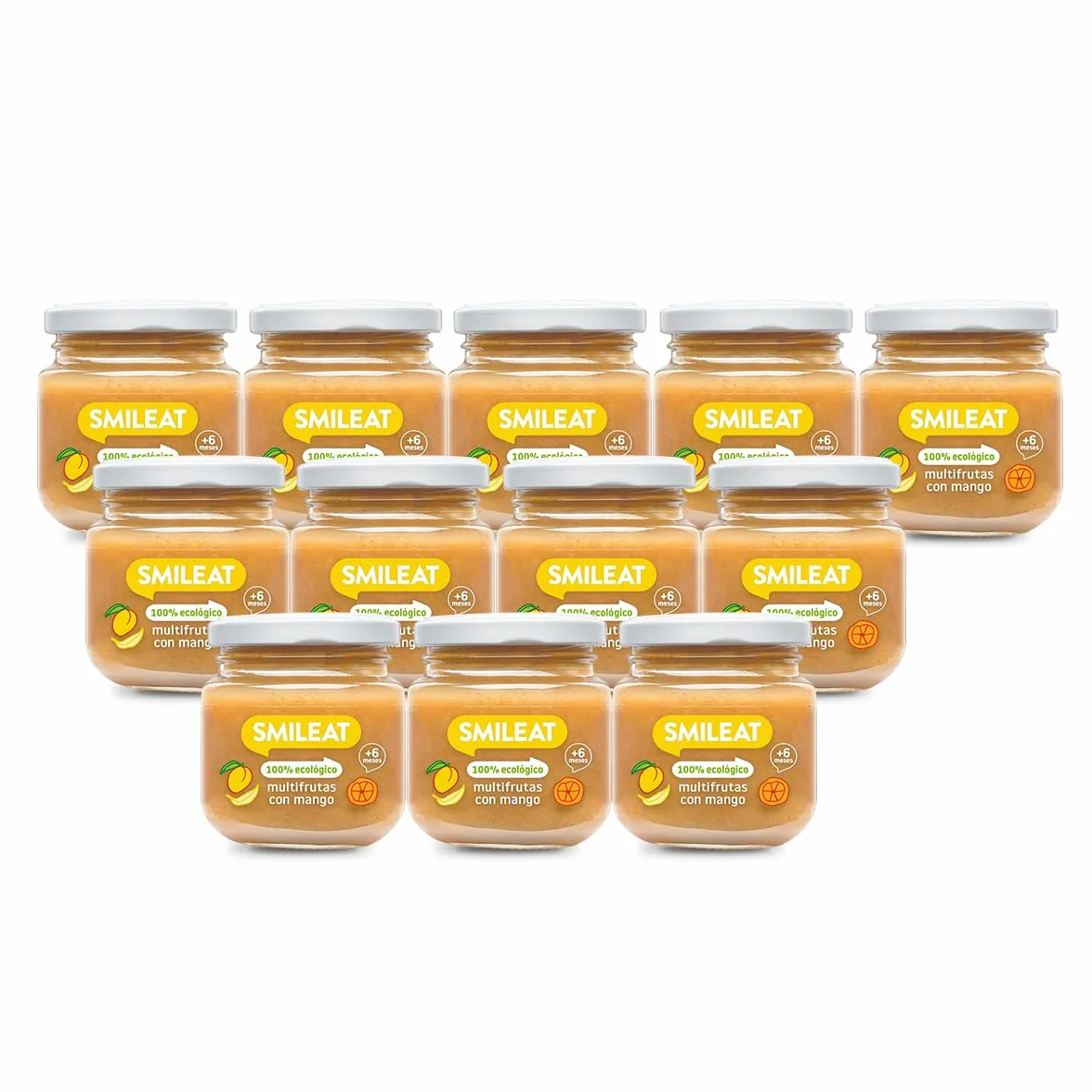 Smileat Tarritos Ecológicos Multifrutas con Mango para Bebés 4 Meses 12x130g