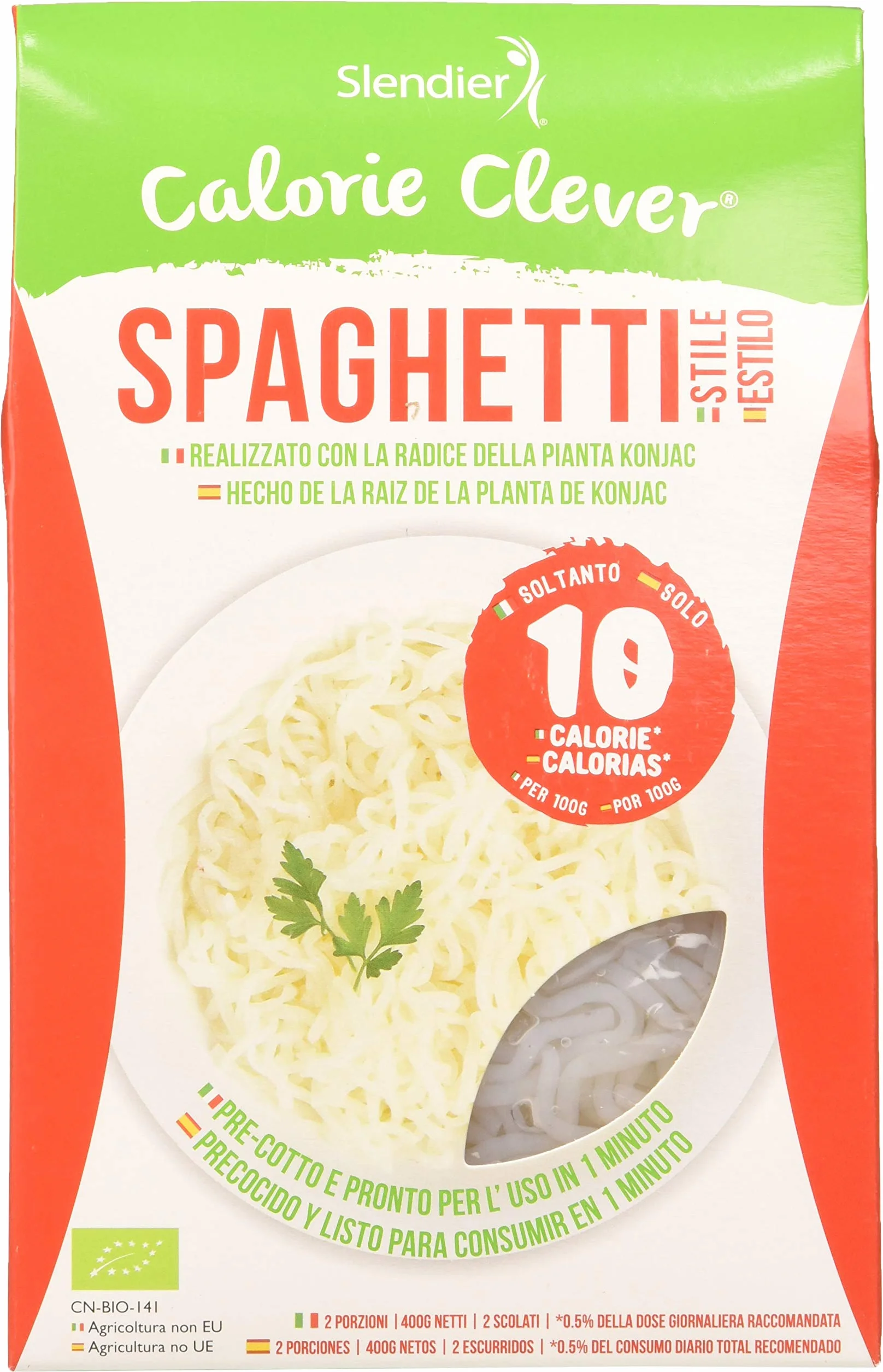 Pasta Konjac Espaguetis sin gluten - pasta hipocalórica - Slendier - 400g BIO (cja 6 uds) Total: 2400g