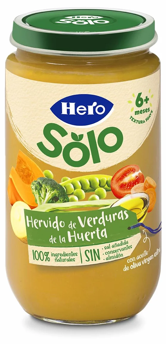 Hero Solo Tarrito Infantil Verduritas de la Huerta 235g Paquete de 12 Sin Aceite de Palma Sin Sal Añadida