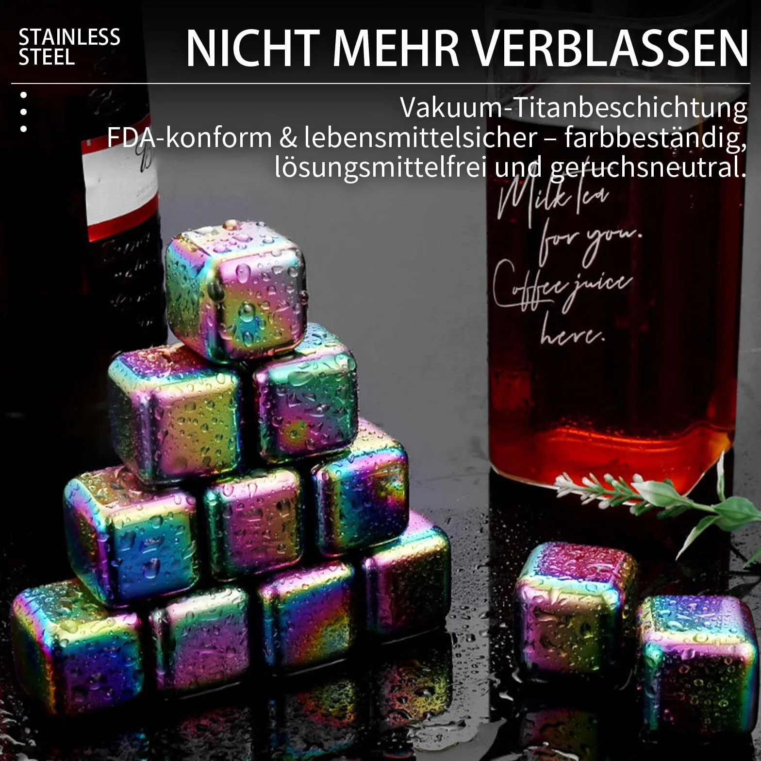 12 cubos de hielo de acero inoxidable de colores (piedras de whisky), reutilizables, para whisky, cócteles y bebidas