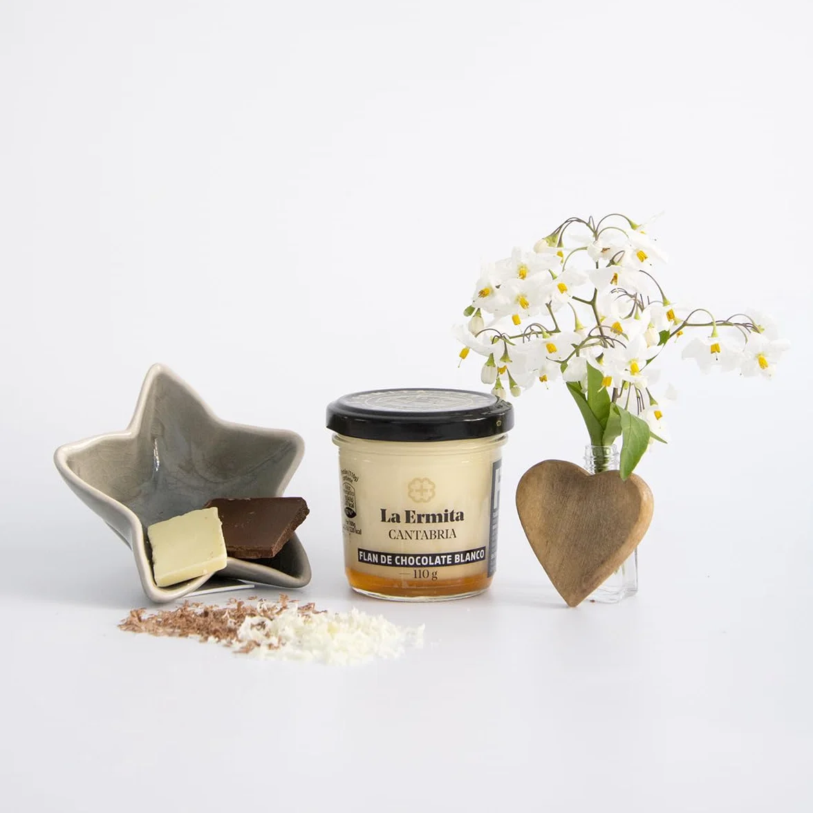 LA ERMITA Flan de Chocolate Blanco, Postre Lácteo Artesanal con Leche, Queso y Cobertura de Chocolate Blanco, Sin Gluten, 110 g (Pack 6 unidades)