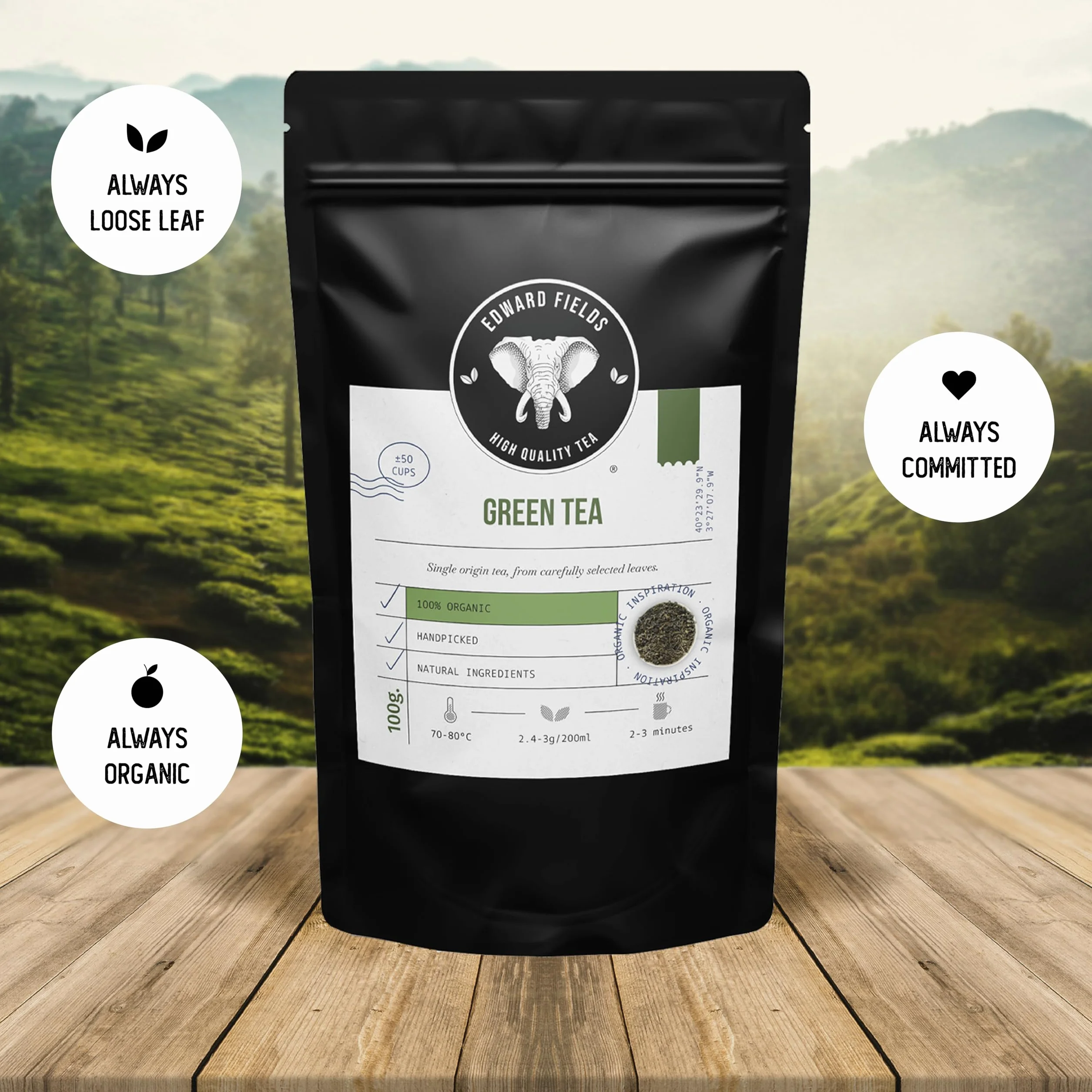 Edward Fields Té Negro Chai Latte Orgánico a Granel 100g 50 Tazas