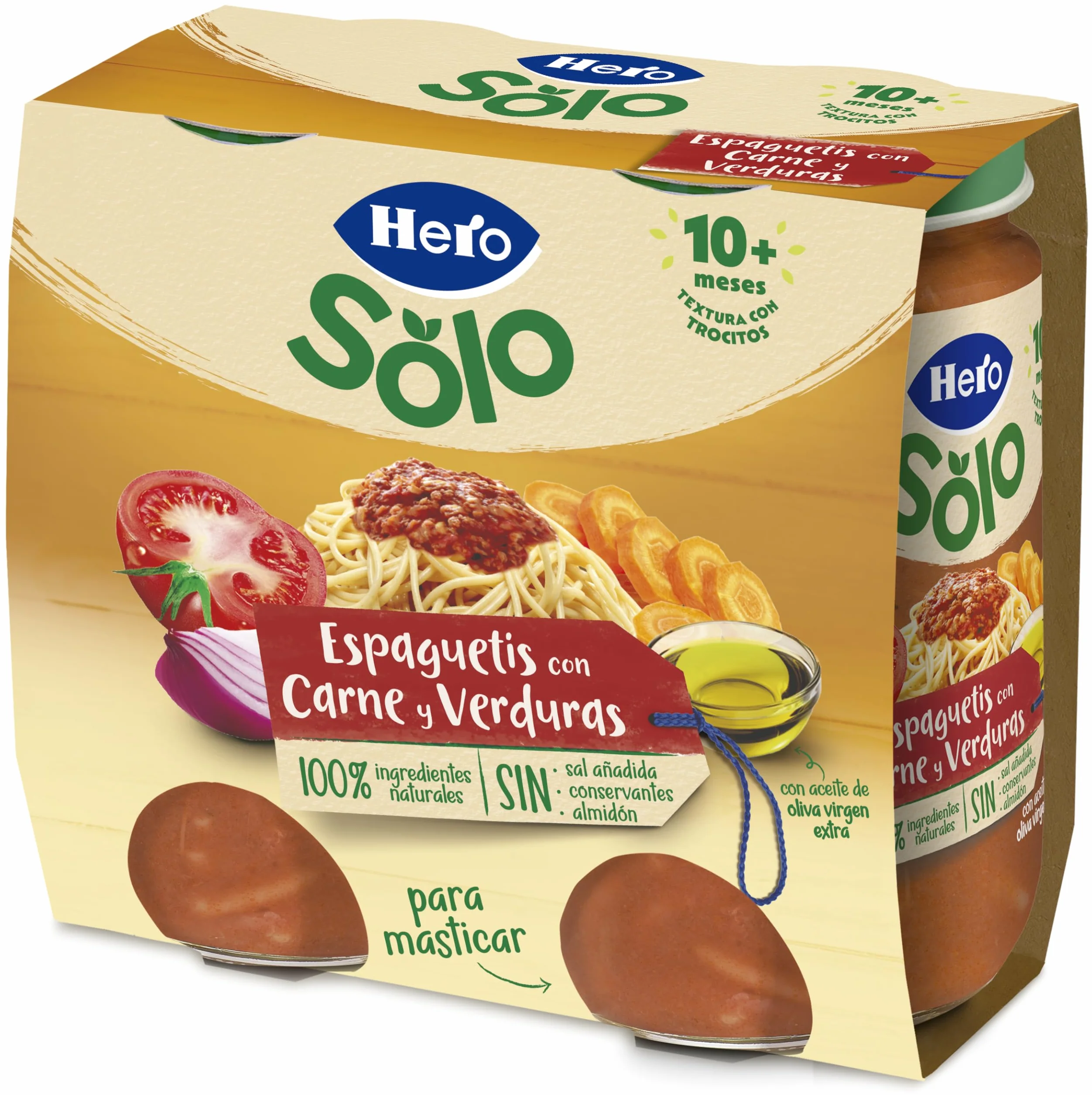 Hero Baby Tarritos de Trocitos de Espaguetis con Carne y Verduras, Alimento Infantil 12 x 235 g