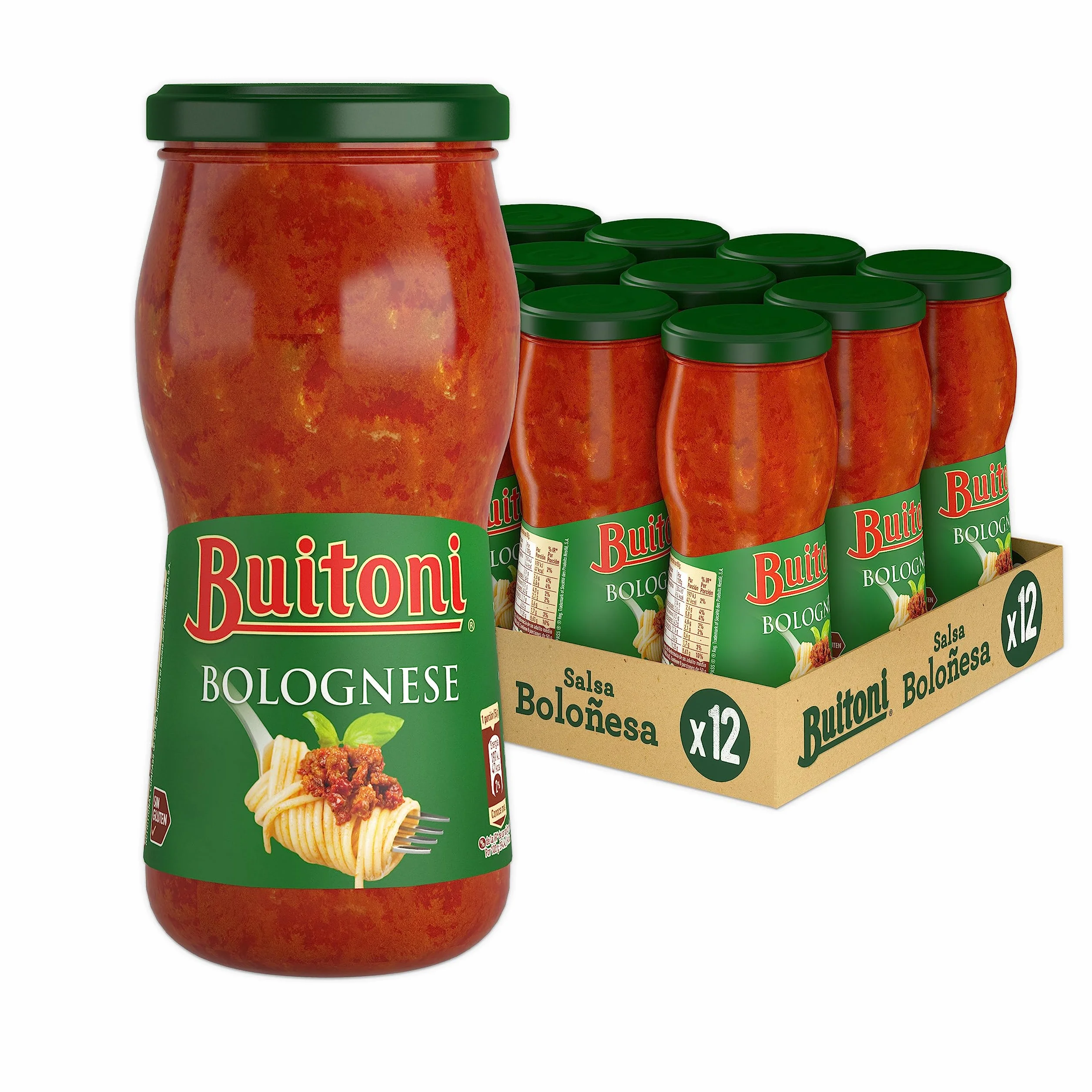 BUITONI Salsa Boloñesa Frasco 400g, Sin Gluten, Pack de 12