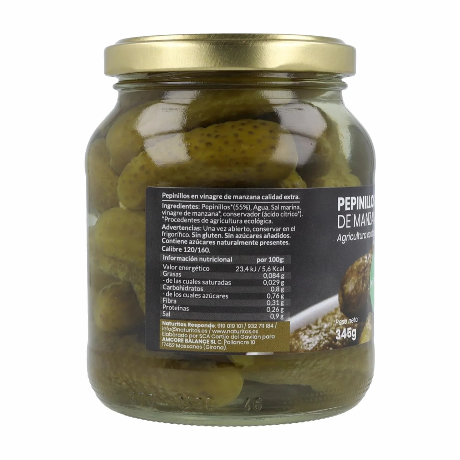 Naturitas Essentials Pepinillos sin azúcar con vinagre de manzana 345g