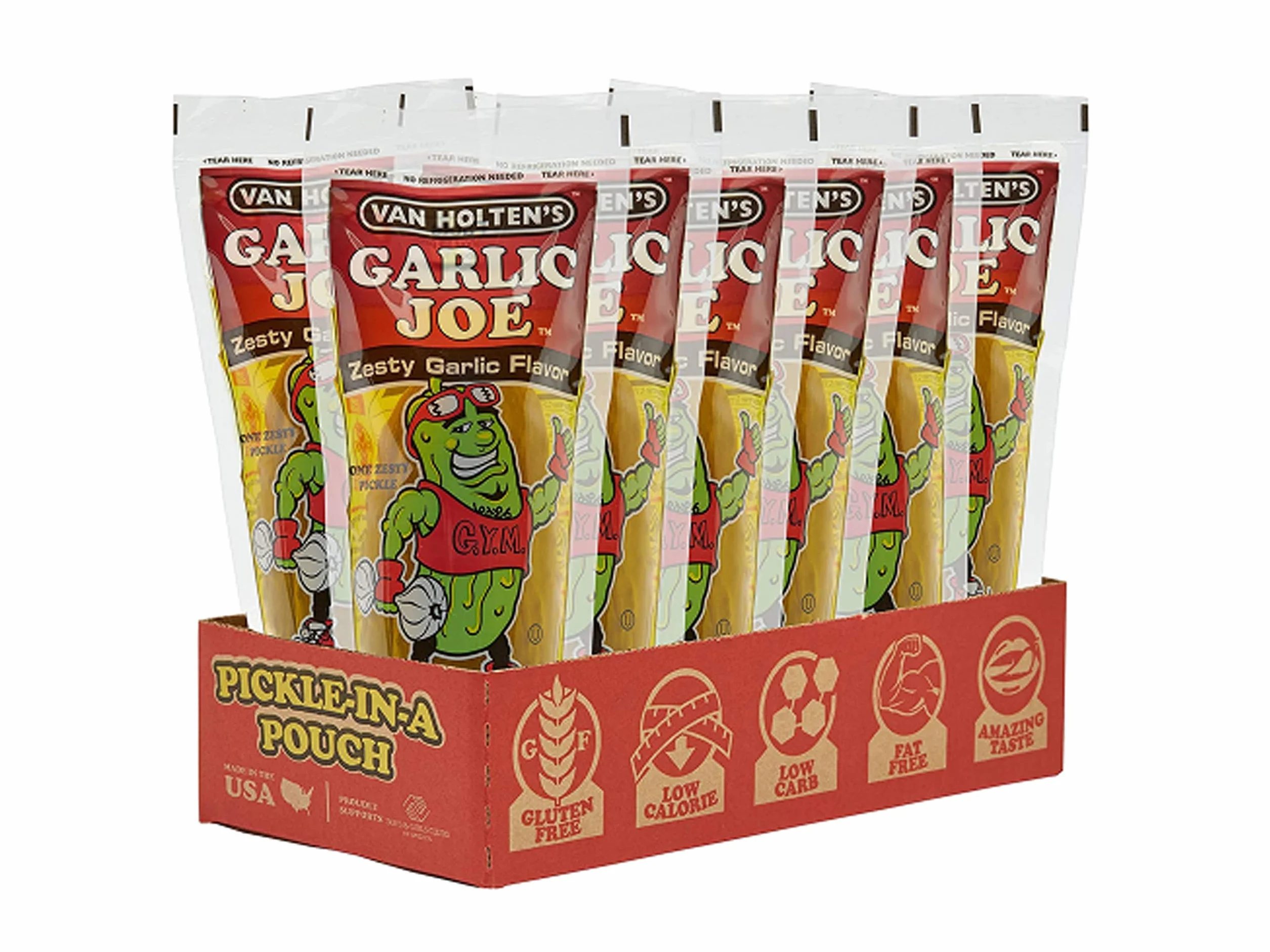 Van Holtens Pickle Garlic Joe - 12 unidades, aperitivo bajo en calorías y sin grasa, hecho de ingredientes sin gluten